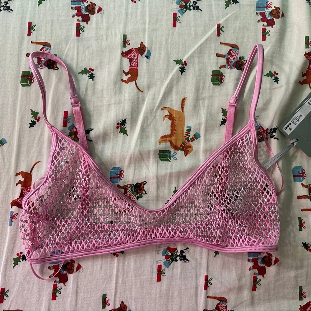 SKIMS X SWAROVSKI stretch net skimpy bralette Bubble Gum - Picture 2 of 5